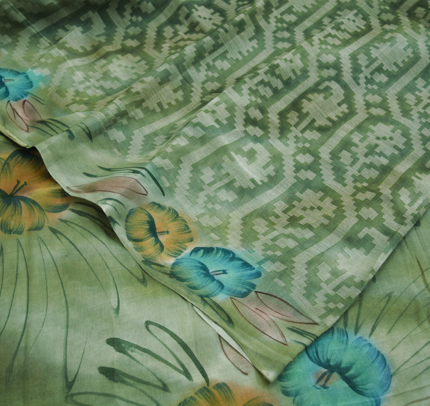 Vintage Green Sari 100% Pure Silk Hand Woven/Printed Sarees Fabric 6yard Sewing Soft Dress Designing Crafting