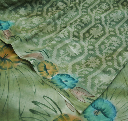 Vintage Green Sari 100% Pure Silk Hand Woven/Printed Sarees Fabric 6yard Sewing Soft Dress Designing Crafting
