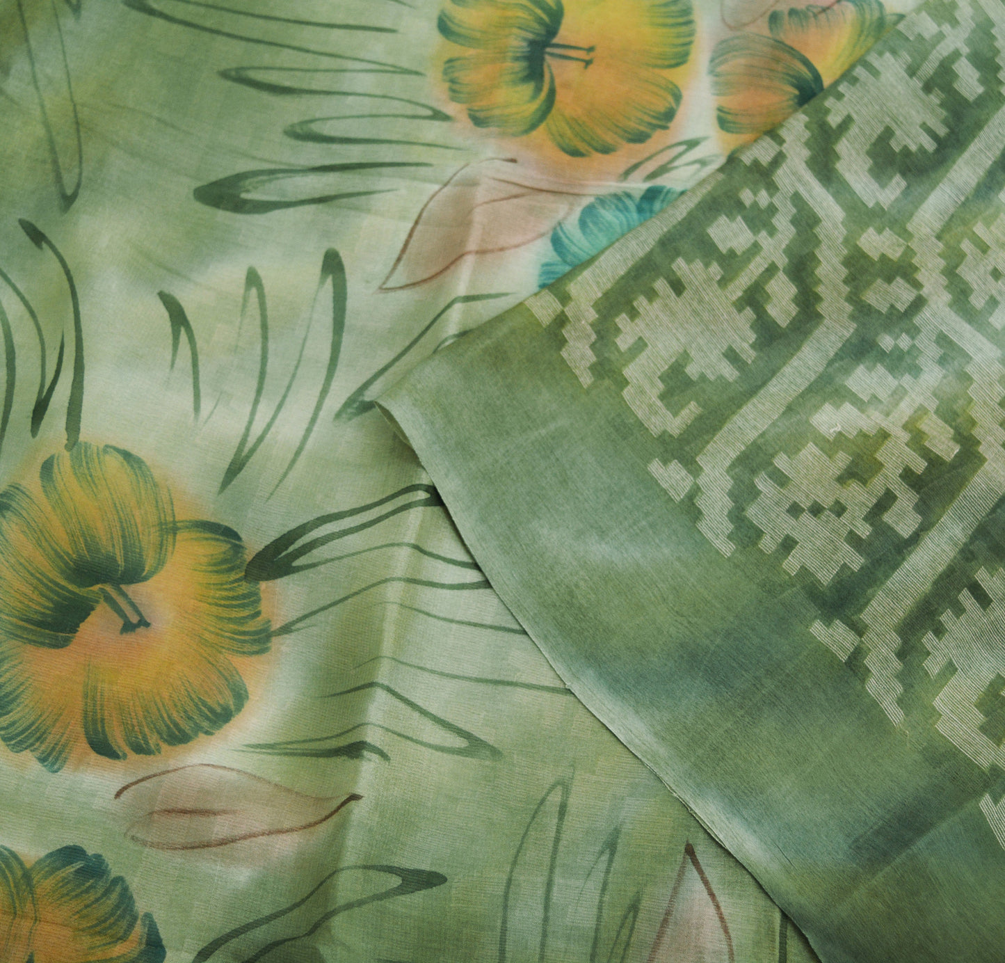 Vintage Green Sari 100% Pure Silk Hand Woven/Printed Sarees Fabric 6yard Sewing Soft Dress Designing Crafting