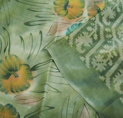 Vintage Green Sari 100% Pure Silk Hand Woven/Printed Sarees Fabric 6yard Sewing Soft Dress Designing Crafting