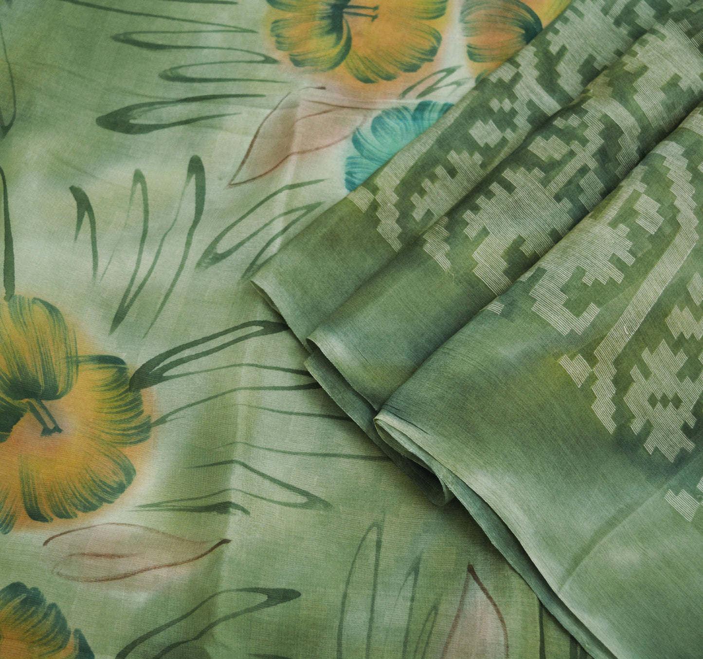 Vintage Green Sari 100% Pure Silk Hand Woven/Printed Sarees Fabric 6yard Sewing Soft Dress Designing Crafting