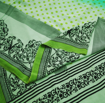Indian Vintage Sari Green Pure Crepe Silk Printed Saree 5yard Sewing Floral Soft Craft Fabric Ethnic Wrap