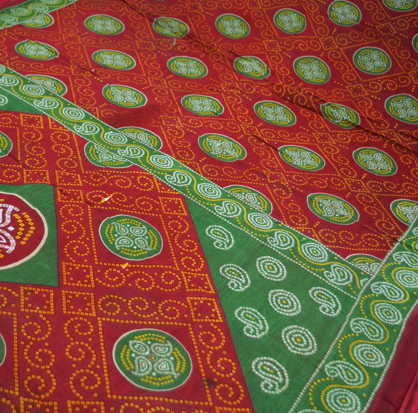 Indian Vintage Sari Red Pure Cotton Bandhani Printed Sarees Fabric 5yd Sewing Craft Fabric DressMaking Soft