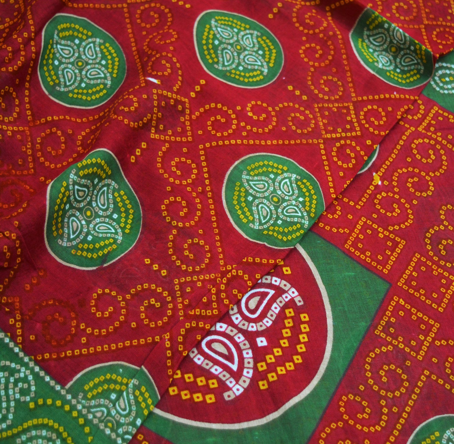 Indian Vintage Sari Red Pure Cotton Bandhani Printed Sarees Fabric 5yd Sewing Craft Fabric DressMaking Soft