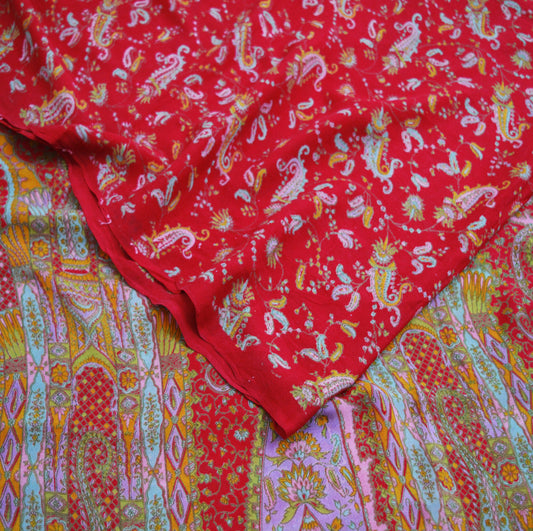 Indian Vintage Sari Red Pure Silk Printed Saree Fabric 6yard Sewing Craft Fabric DressMaking Soft Wrap Paisley