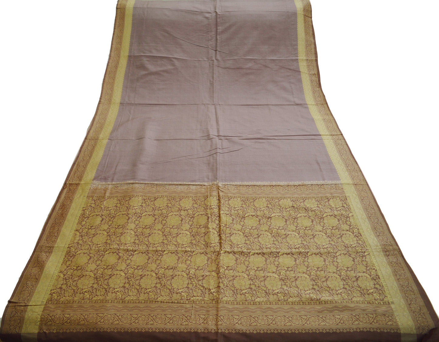 Indian Vintage Heavy Saree Brown Hand Woven 100% Pure Silk Indian Sari Fabric 5Yard Ethnic Floral Ethnic