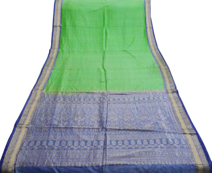 Indian Vintage Saree Blue & Green Hand Woven Pure Silk Indian Sari Fabric 5Yard Ethnic Floral Golden Zari Saree Dress