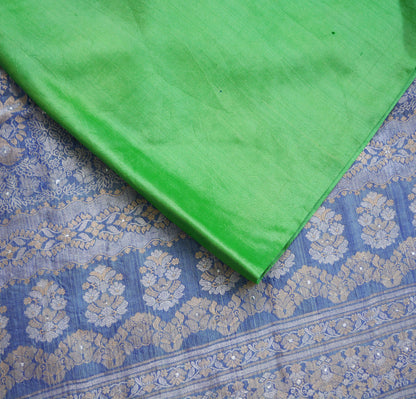 Indian Vintage Saree Blue & Green Hand Woven Pure Silk Indian Sari Fabric 5Yard Ethnic Floral Golden Zari Saree Dress