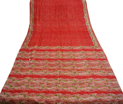 Indian Vintage Sari Red 100% Pure Silk Printed Saree Fabric 5yard Sewing Craft DressMaking Soft Saree Dress