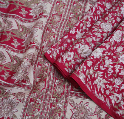 Indian Vintage Sari Red Pure Silk Printed Saree Fabric 6yard Sewing Craft Fabric DressMaking Soft Wrap