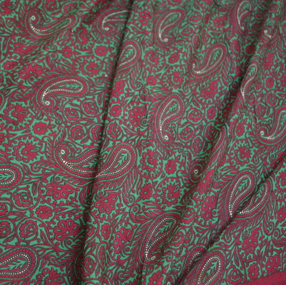 Indian Vintage Sari Red & Green Pure Silk Printed Saree Fabric 5yard Sewing Craft Fabric DressMaking Soft Wrap