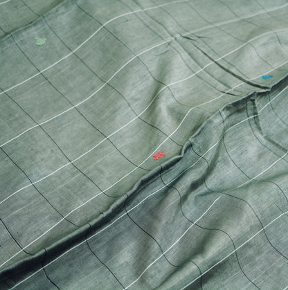 Indian Vintage Sari Gray Pure Cotton Hand Woven Saree 5yard Ethnic Soft Floral Design