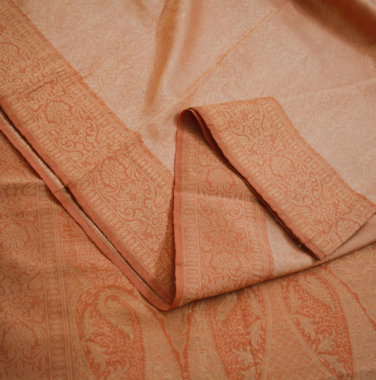 Indian Vintage Saree Peach & Orange Hand Woven 100% Pure Silk Indian Sari Fabric 5Yard Silk Sari Ethnic Floral