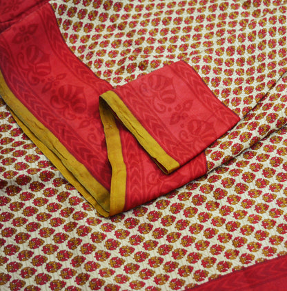 Vintage Sari Red & Beige 100% Pure Silk Printed Saree Fabric 5yard Sewing Soft Dress Designing for Crafting Paisley