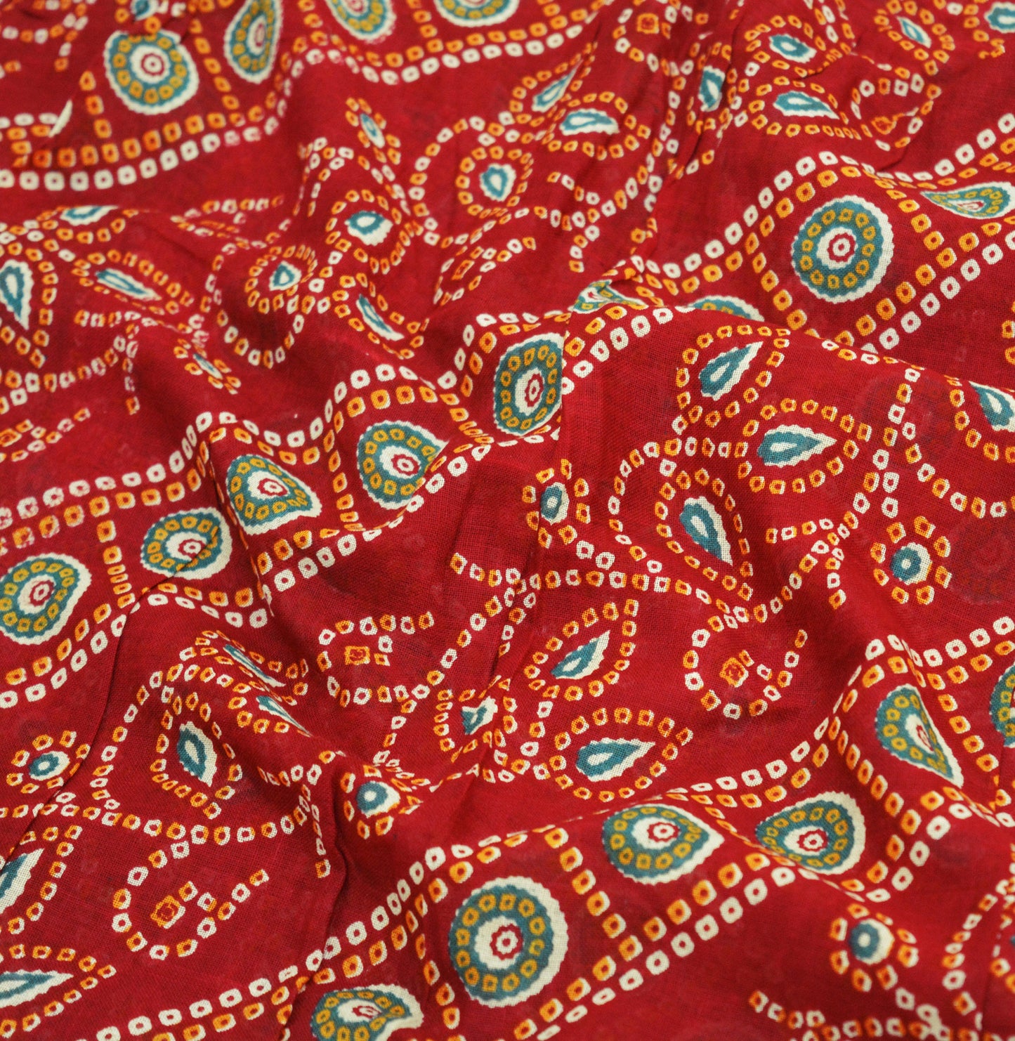 Indian Vintage Sari Red Pure Cotton Bandhani Printed Sarees Fabric 5yd Sewing Craft Fabric DressMaking Soft