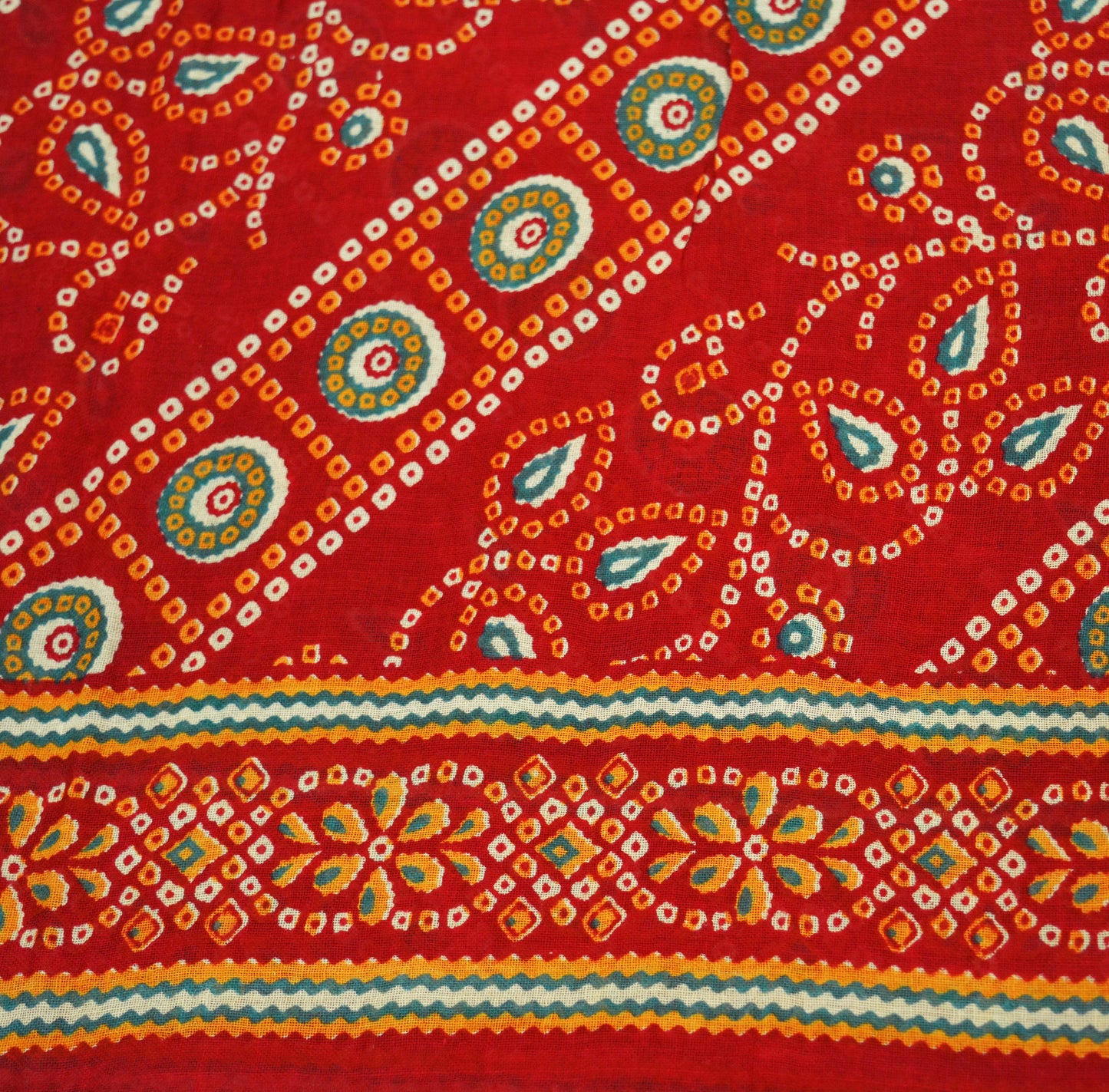 Indian Vintage Sari Red Pure Cotton Bandhani Printed Sarees Fabric 5yd Sewing Craft Fabric DressMaking Soft