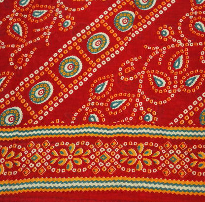 Indian Vintage Sari Red Pure Cotton Bandhani Printed Sarees Fabric 5yd Sewing Craft Fabric DressMaking Soft