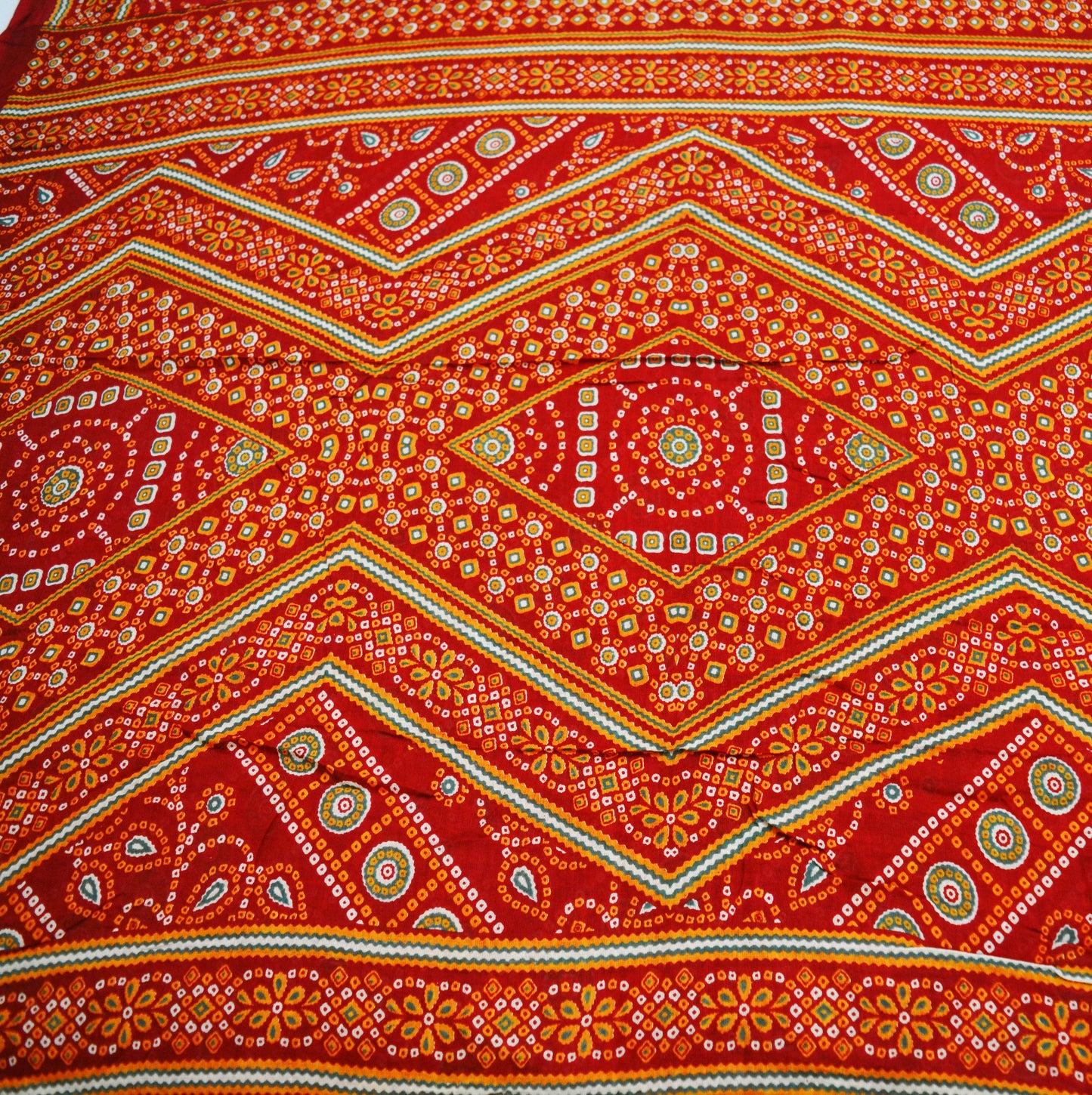 Indian Vintage Sari Red Pure Cotton Bandhani Printed Sarees Fabric 5yd Sewing Craft Fabric DressMaking Soft