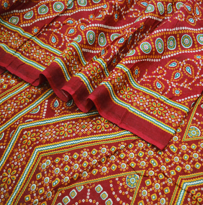 Indian Vintage Sari Red Pure Cotton Bandhani Printed Sarees Fabric 5yd Sewing Craft Fabric DressMaking Soft