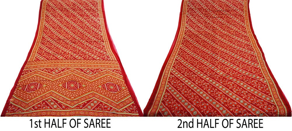 Indian Vintage Sari Red Pure Cotton Bandhani Printed Sarees Fabric 5yd Sewing Craft Fabric DressMaking Soft