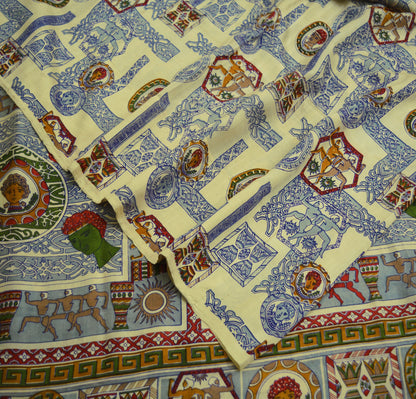 Indian Vintage Sari Ivory 100% Pure Silk Printed Saree Fabric 6yard Sewing Craft DressMaking  Soft Humans