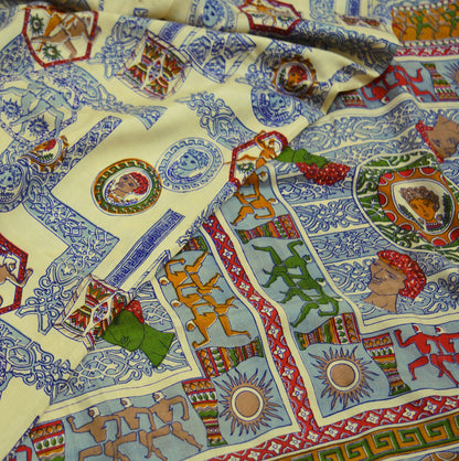 Indian Vintage Sari Ivory 100% Pure Silk Printed Saree Fabric 6yard Sewing Craft DressMaking  Soft Humans