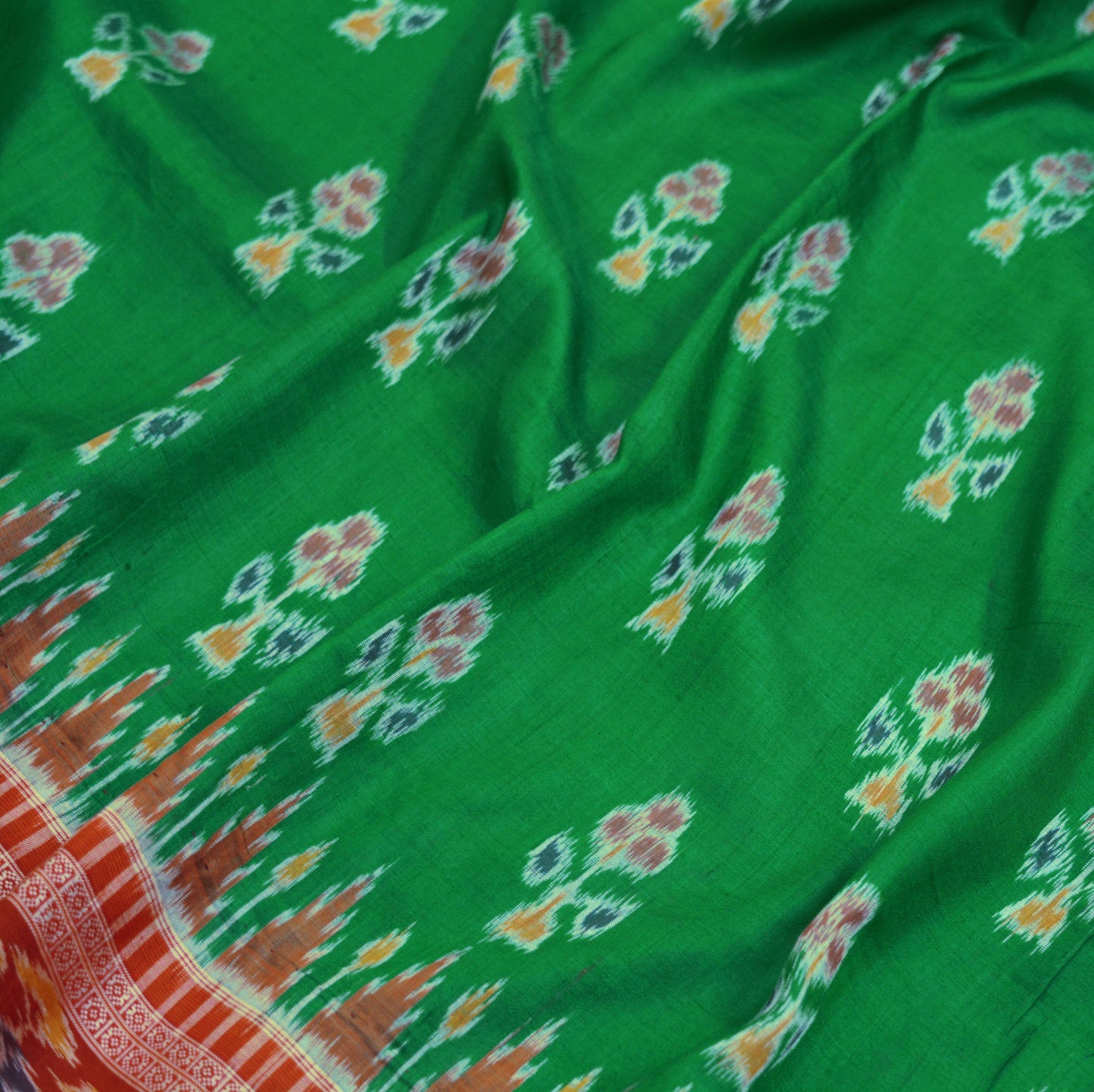 Vintage Red & Green Hand woven Sambalpuri Ikat Saree Pure Silk Indian Sari Fabric 5Yd Ethnic Chackra Border Indian Sari