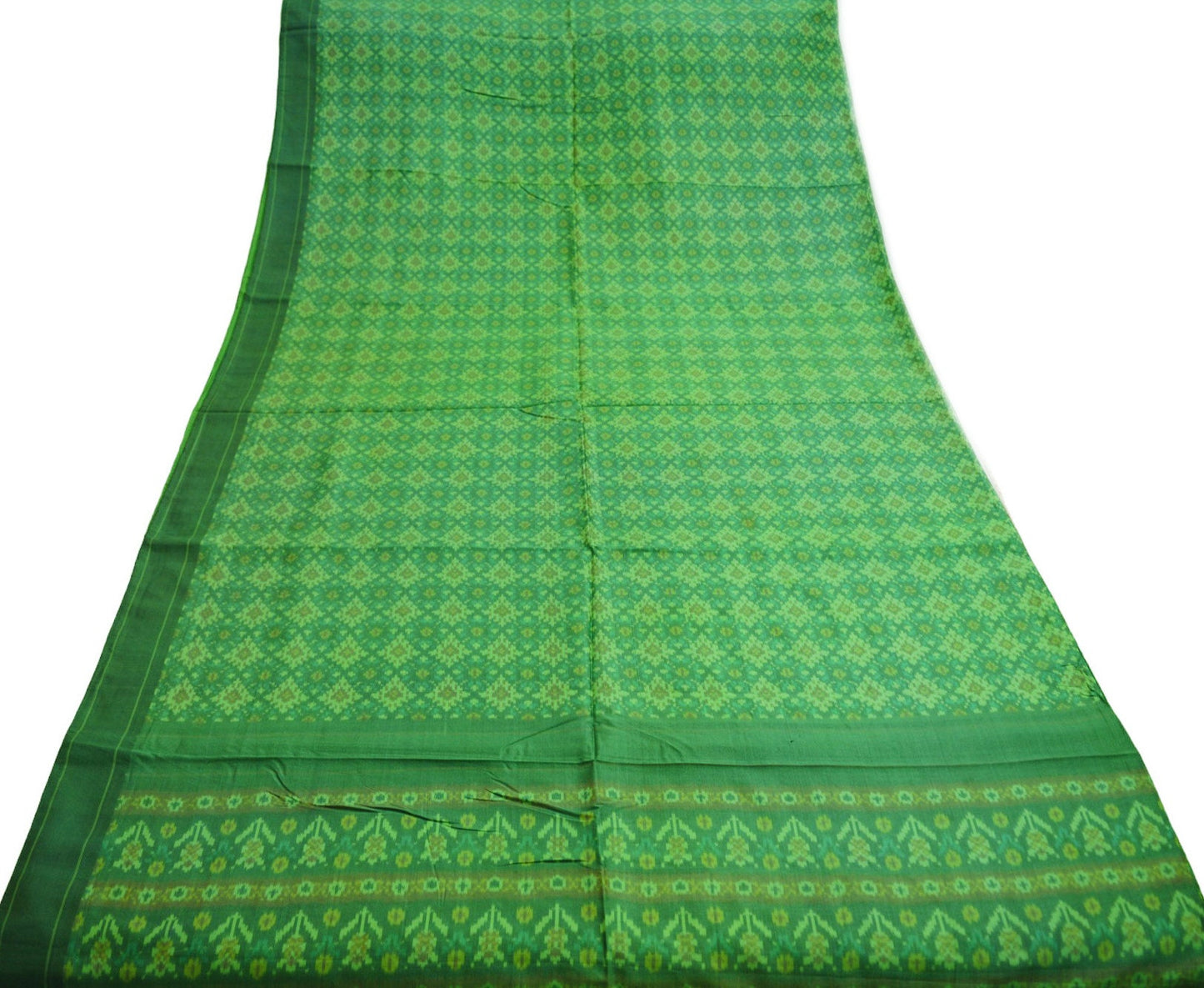 Indian Vintage Green Pure Silk Hand Woven Ikat Saree Indian Sari Fabric 5Yard Craft Ethnic Premium Saree