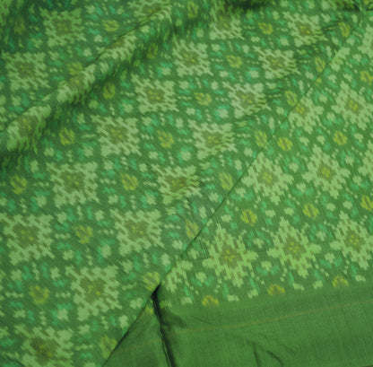 Indian Vintage Green Pure Silk Hand Woven Ikat Saree Indian Sari Fabric 5Yard Craft Ethnic Premium Saree