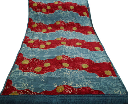 Indian Vintage Sari Red & Gray Pure Crepe Silk Printed Saree 5yard Sewing Floral Soft Craft Fabric Wrap