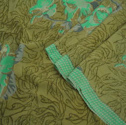 Indian Vintage Sari Green Pure Crepe Silk Printed Saree 5yard Sewing Floral Soft Craft Fabric Wrap