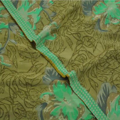 Indian Vintage Sari Green Pure Crepe Silk Printed Saree 5yard Sewing Floral Soft Craft Fabric Wrap