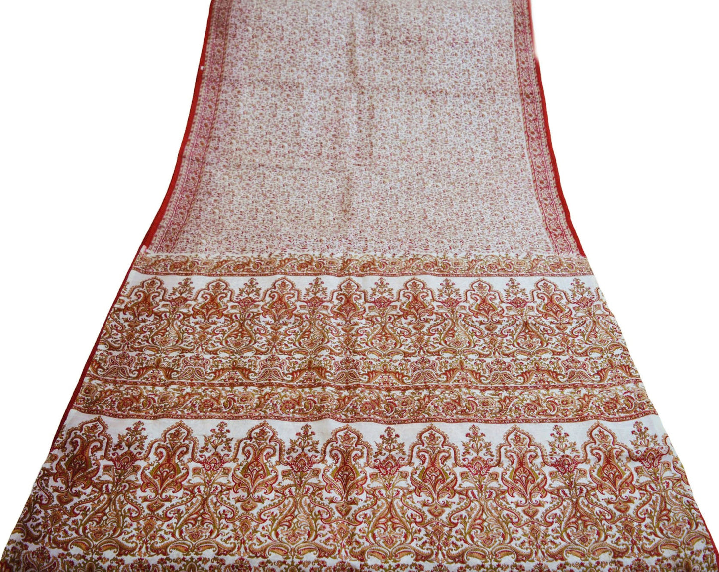 Indian Vintage Sari Off-White 100% Pure Silk Block Printed Saree Fabric 5yard Sewing Craft DressMaking Paisley