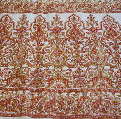 Indian Vintage Sari Off-White 100% Pure Silk Block Printed Saree Fabric 5yard Sewing Craft DressMaking Paisley