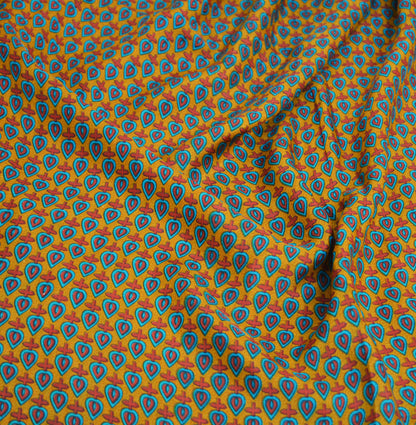 Indian Vintage Sari Saffron & Blue 100% Pure Silk Printed Saree Fabric 5yd Sewing Craft Fabric DressMaking Floral