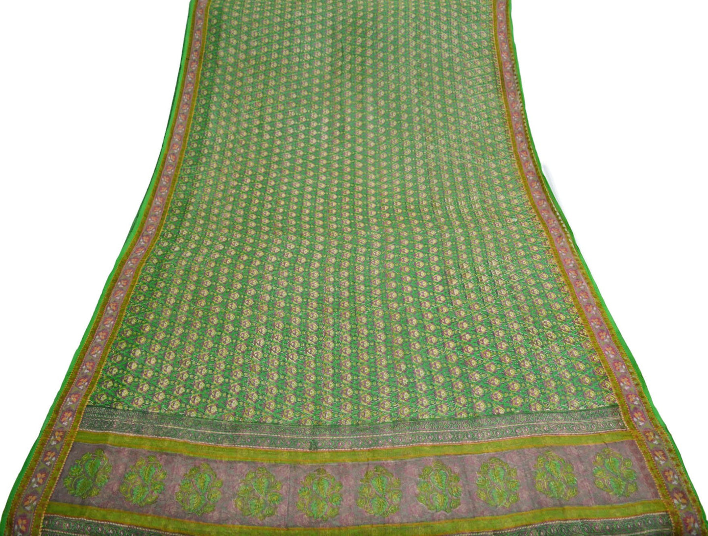 Women Vintage Sari Green Pure Chiffon Silk Printed Saree Craft Fabric Sewing 5Yard Soft Light Sari Dress Making