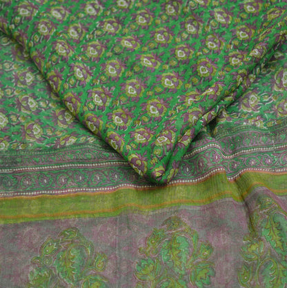 Women Vintage Sari Green Pure Chiffon Silk Printed Saree Craft Fabric Sewing 5Yard Soft Light Sari Dress Making
