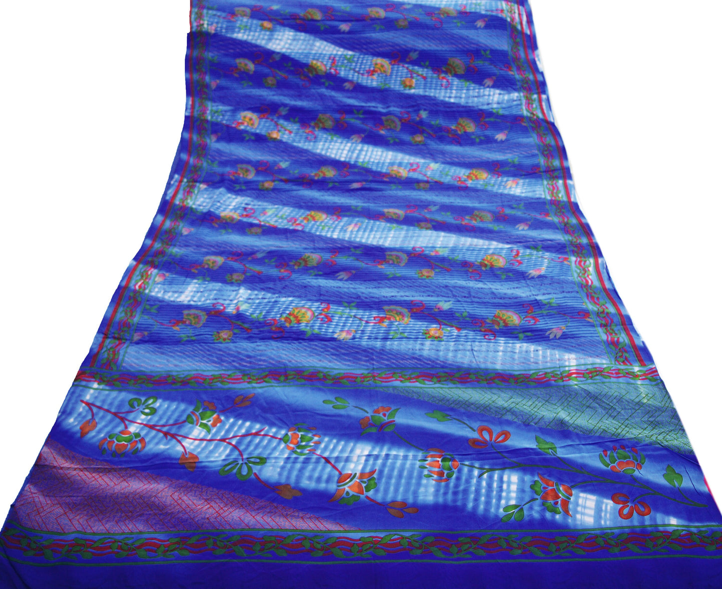 Indian Vintage Sari Blue Pure Crepe Silk Printed Saree 5yard Sewing Floral Soft Craft Fabric Wrap