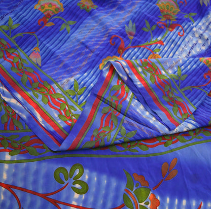 Indian Vintage Sari Blue Pure Crepe Silk Printed Saree 5yard Sewing Floral Soft Craft Fabric Wrap