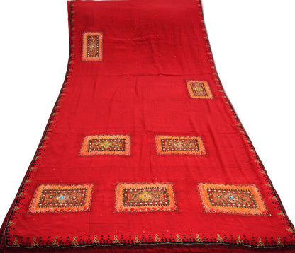 Indian Vintage Sari Red Pure Crepe Silk Hand Embroidered Saree 6yard Sewing Floral Craft Sequins