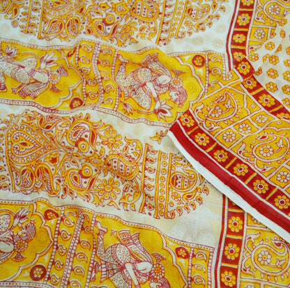 Indian Vintage Sari Maroon & Ivory Printed Pure Cotton Saree Craft Soft Fabric 5Yard Sewing Sarong Wrap Boho Paisley