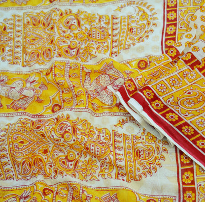 Indian Vintage Sari Maroon & Ivory Printed Pure Cotton Saree Craft Soft Fabric 5Yard Sewing Sarong Wrap Boho Paisley