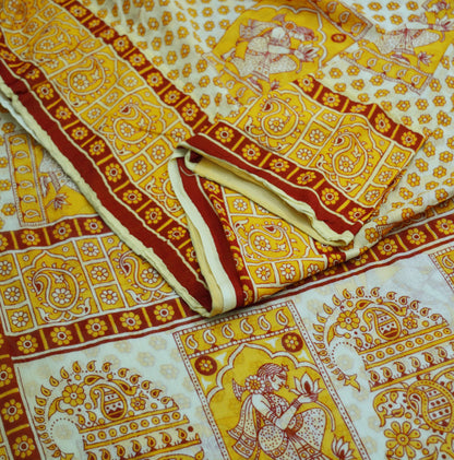 Indian Vintage Sari Maroon & Ivory Printed Pure Cotton Saree Craft Soft Fabric 5Yard Sewing Sarong Wrap Boho Paisley