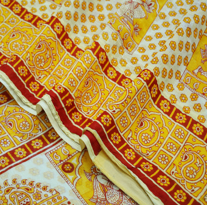 Indian Vintage Sari Maroon & Ivory Printed Pure Cotton Saree Craft Soft Fabric 5Yard Sewing Sarong Wrap Boho Paisley