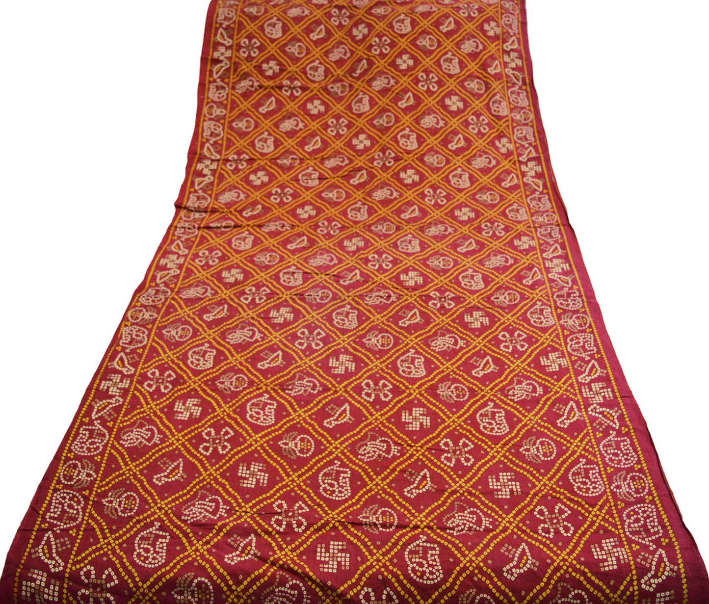 Indian Vintage Sari Red Pure Cotton Bandhani Printed Sarees Fabric 5yd Sewing Craft Fabric DressMaking Soft