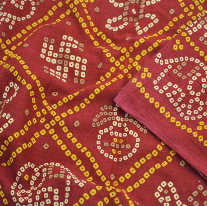 Indian Vintage Sari Red Pure Cotton Bandhani Printed Sarees Fabric 5yd Sewing Craft Fabric DressMaking Soft