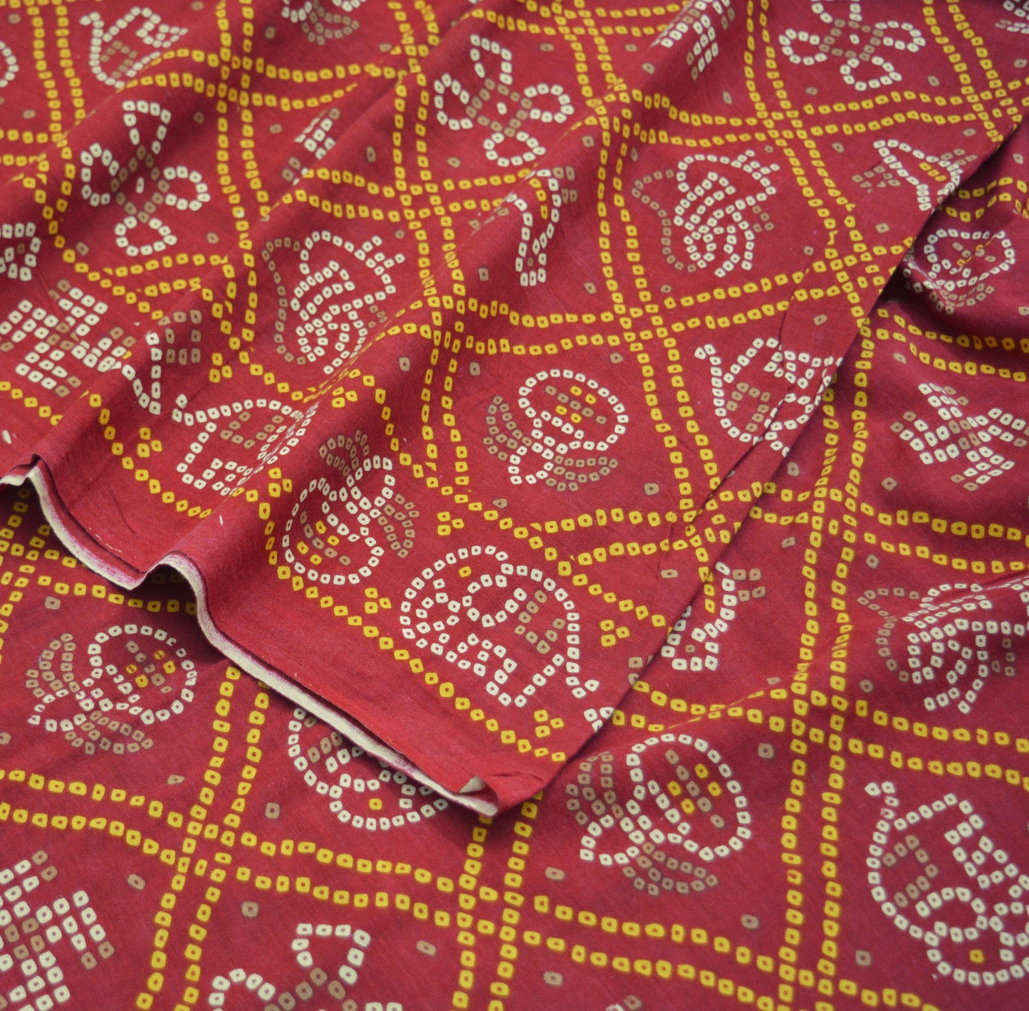 Indian Vintage Sari Red Pure Cotton Bandhani Printed Sarees Fabric 5yd Sewing Craft Fabric DressMaking Soft