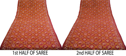 Indian Vintage Sari Red Pure Cotton Bandhani Printed Sarees Fabric 5yd Sewing Craft Fabric DressMaking Soft