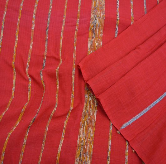 Indian Vintage Sari Red  Embroidered Printed Pure Cotton Saree Craft Fabric 6Yard Sewing Sarong Wrap Boho