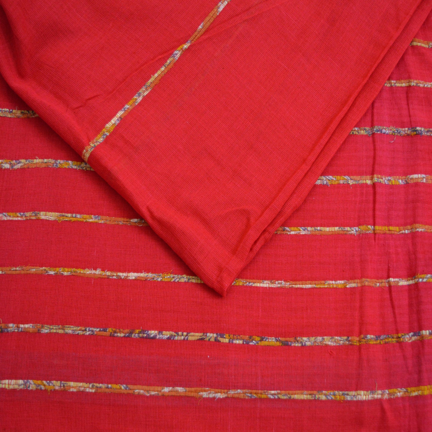 Indian Vintage Sari Red  Embroidered Printed Pure Cotton Saree Craft Fabric 6Yard Sewing Sarong Wrap Boho